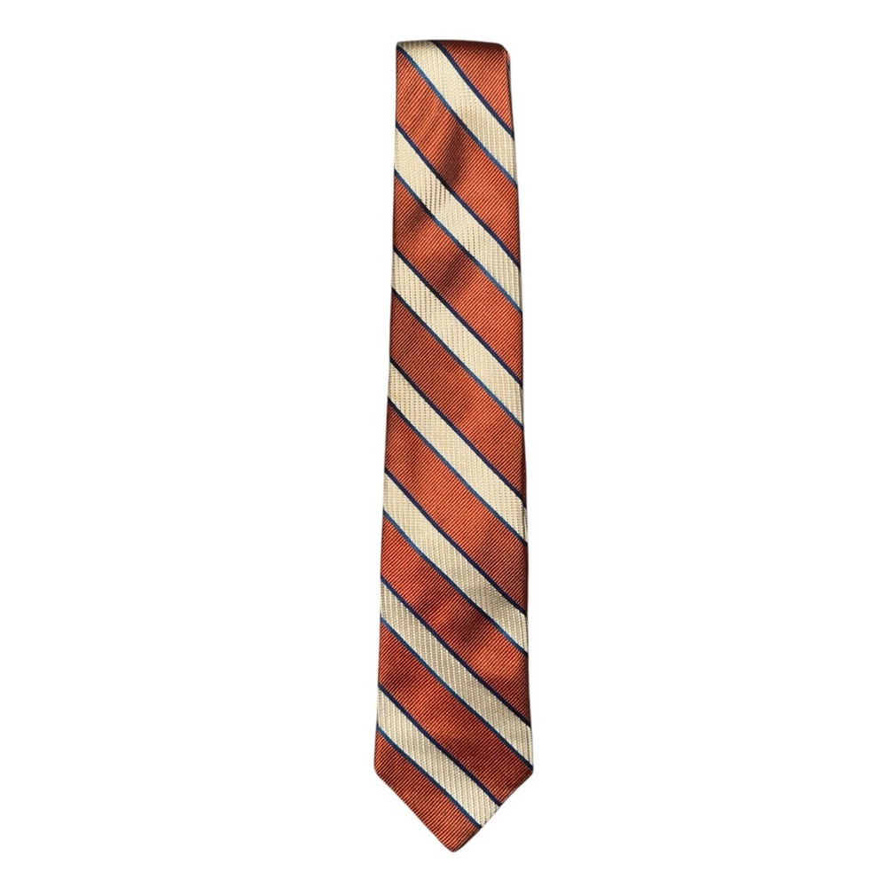 Dion Signature Silk Tie in Orange/Navy/Cream in Excellent Condition
